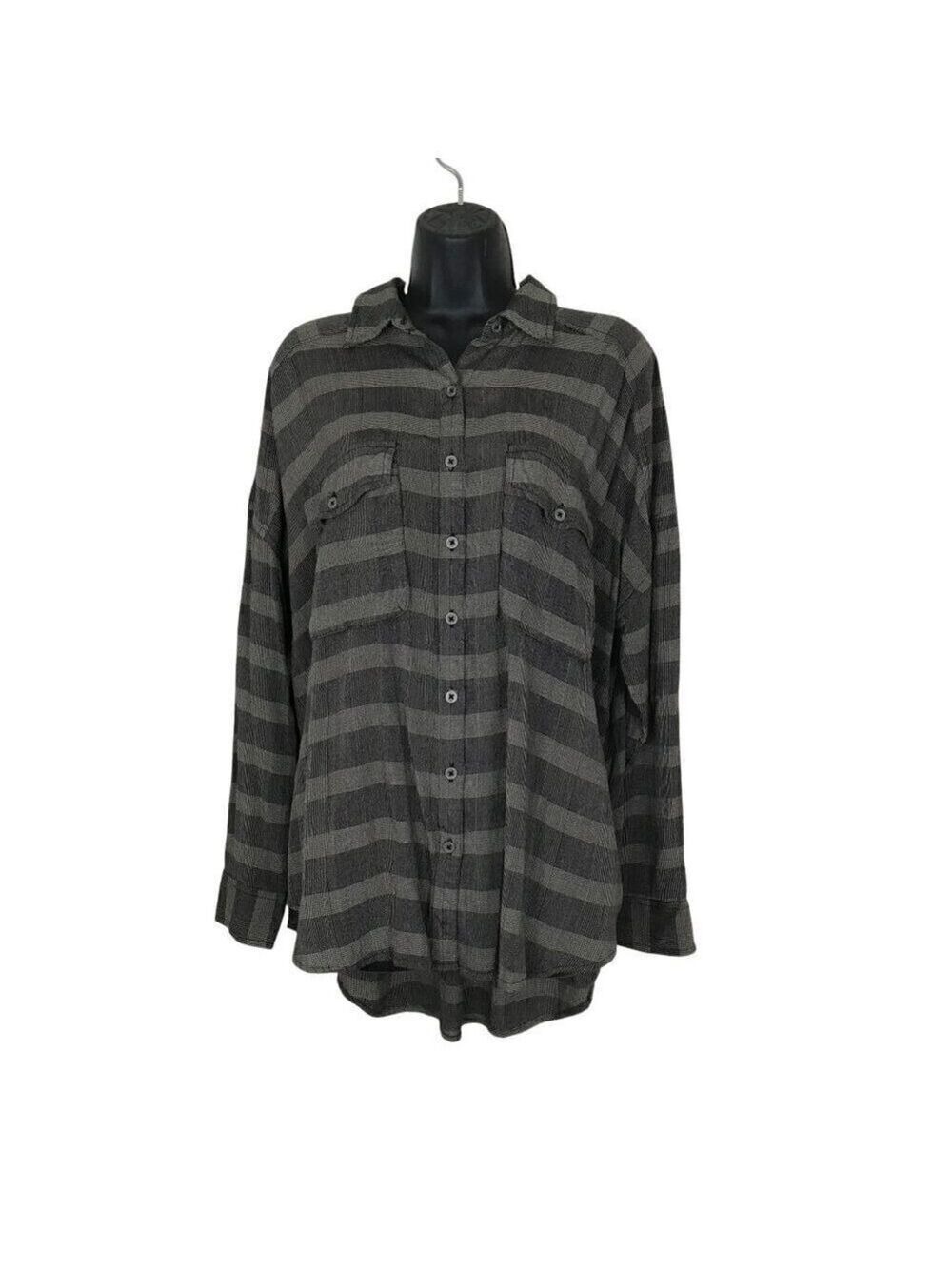 Free People Plaid Button Down Shirt Over Sized Size S